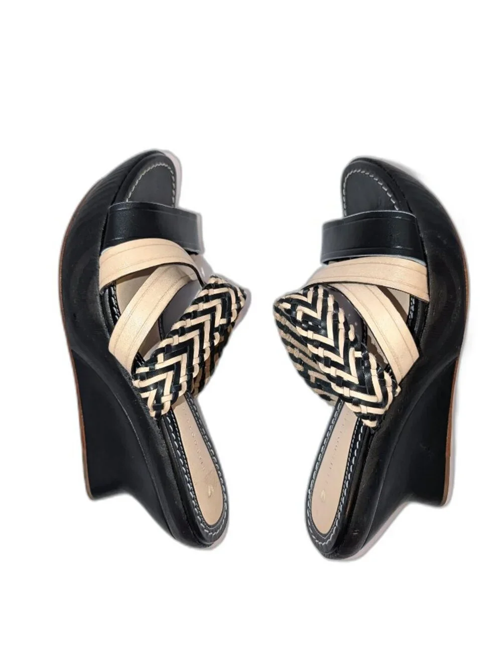 Leifsdottir | Anthropologie Black & Beige Wooden & Leather Wedge Sandals |	EU 38